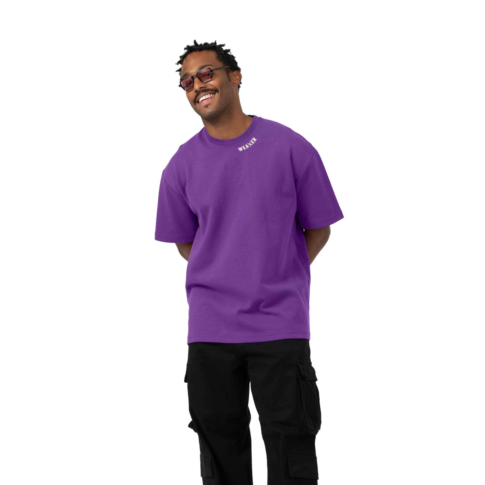 Purple "Characters" Cotton T-shirt By Weaver Design - WECRE8