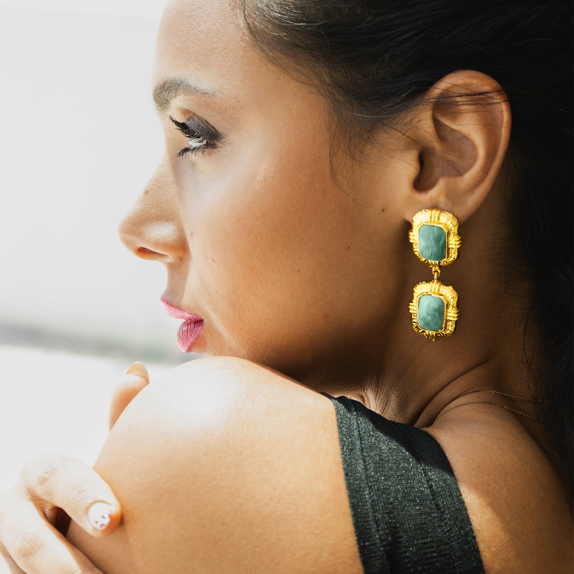 Ruqayyah Gold Amazonite Earrings by Lady D World - WECRE8