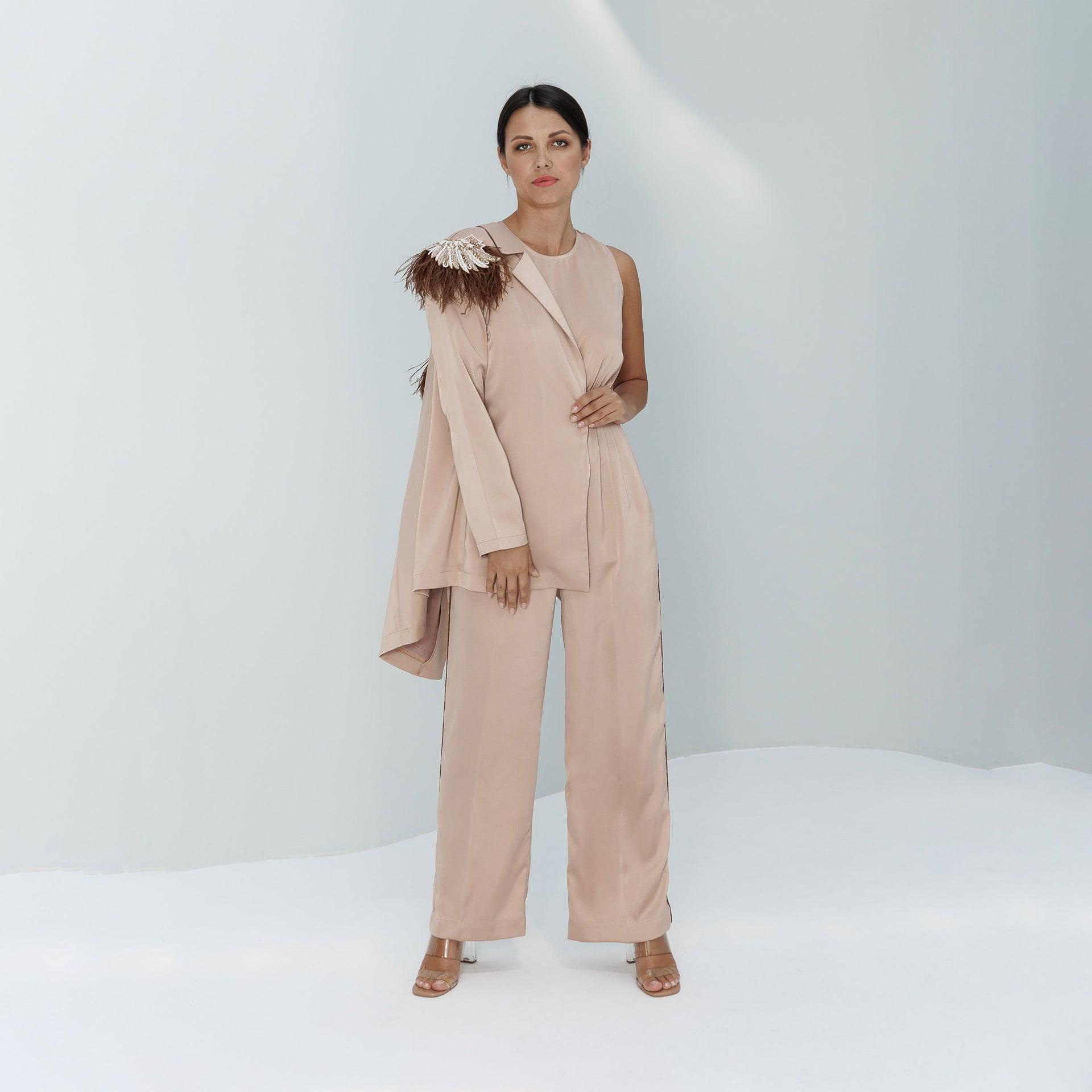 Sabla Set Sleeveless Roebuck Wide Leg Jumpsuit With Jacket by Lara Ali - WECRE8