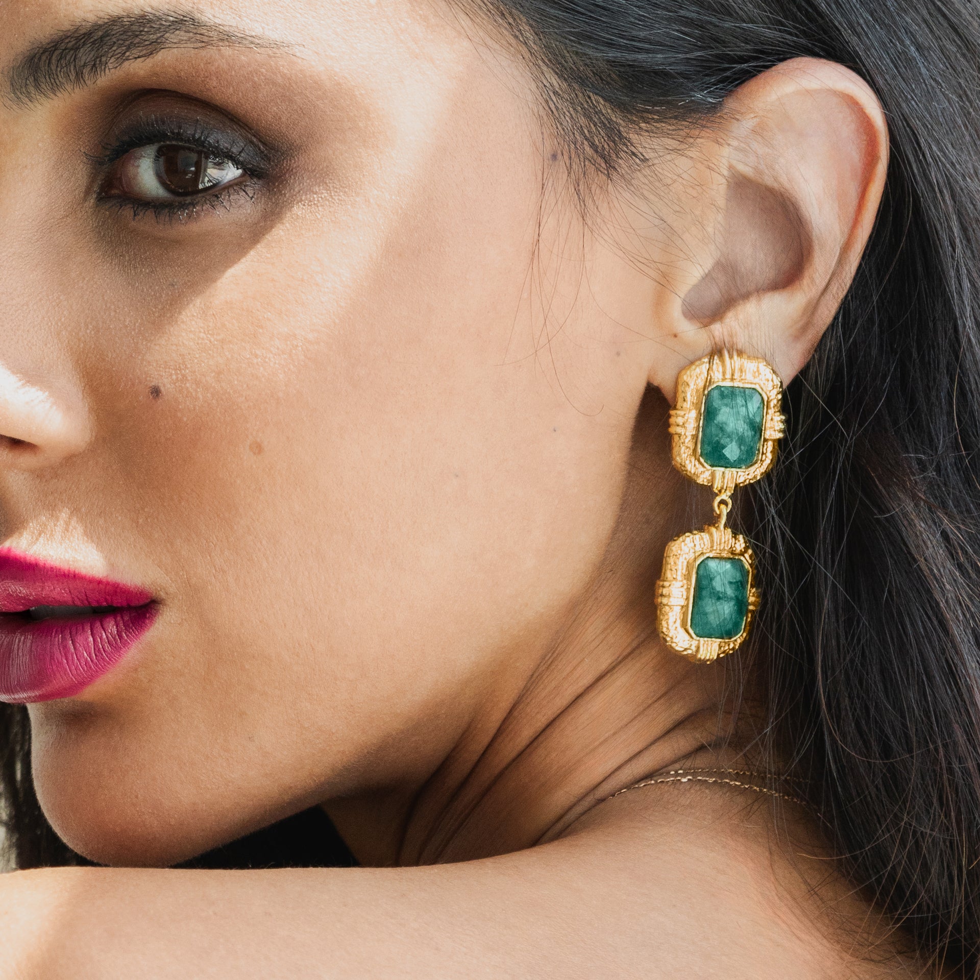 Sahar Gold Emerald Earrings by Lady D World - WECRE8