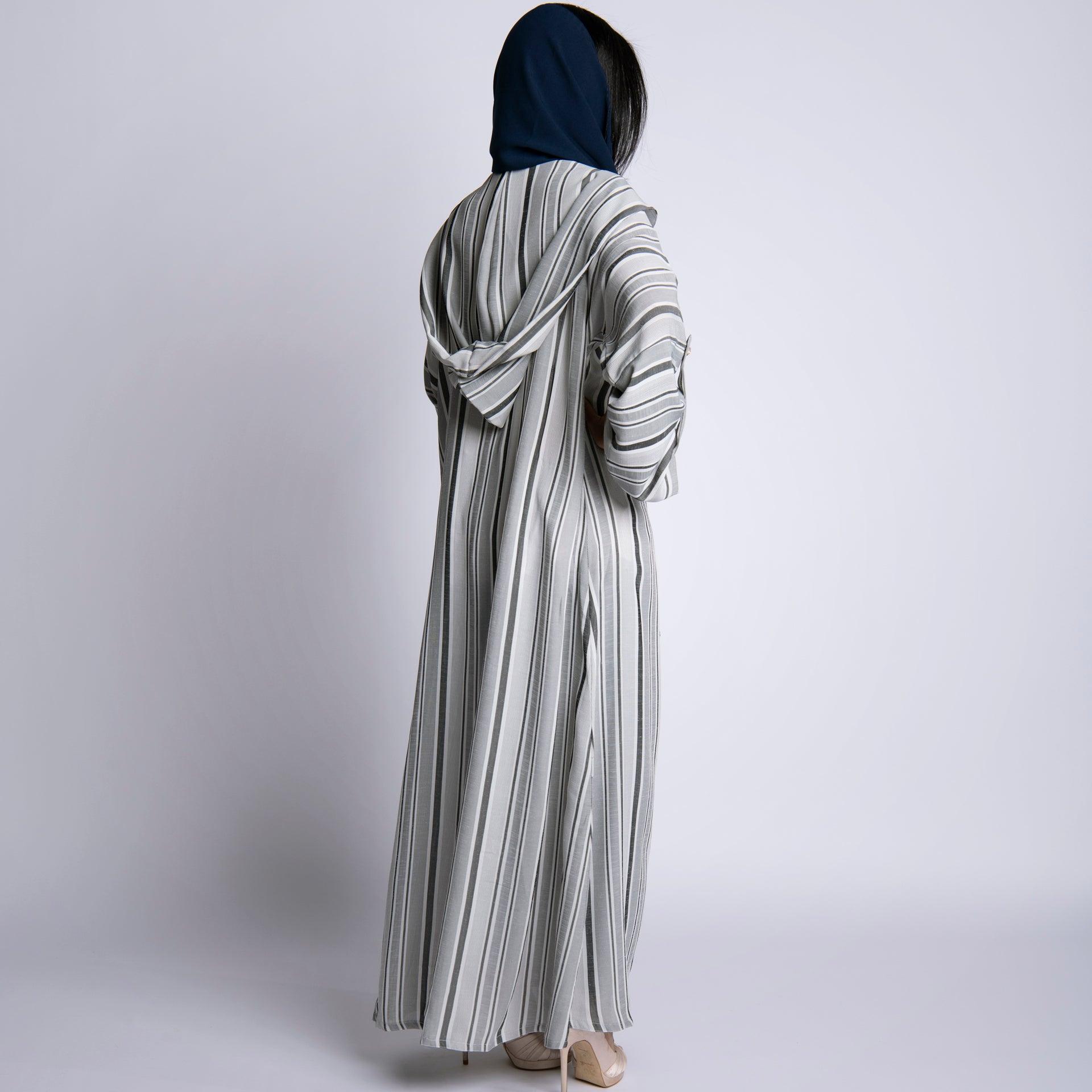 Silver Abaya With Gray Stripes By Erth - WECRE8