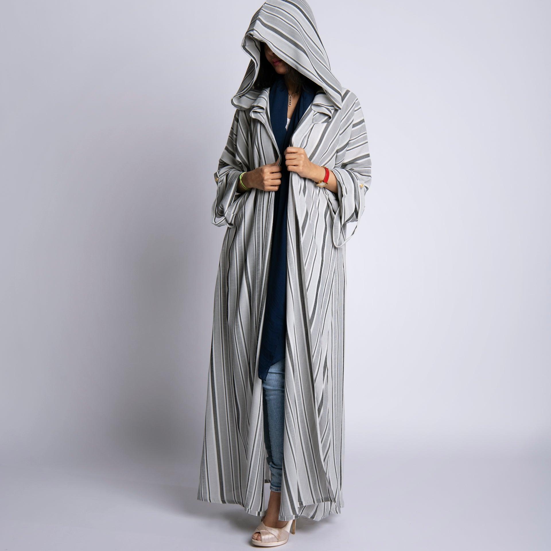 Silver Abaya With Gray Stripes By Erth - WECRE8