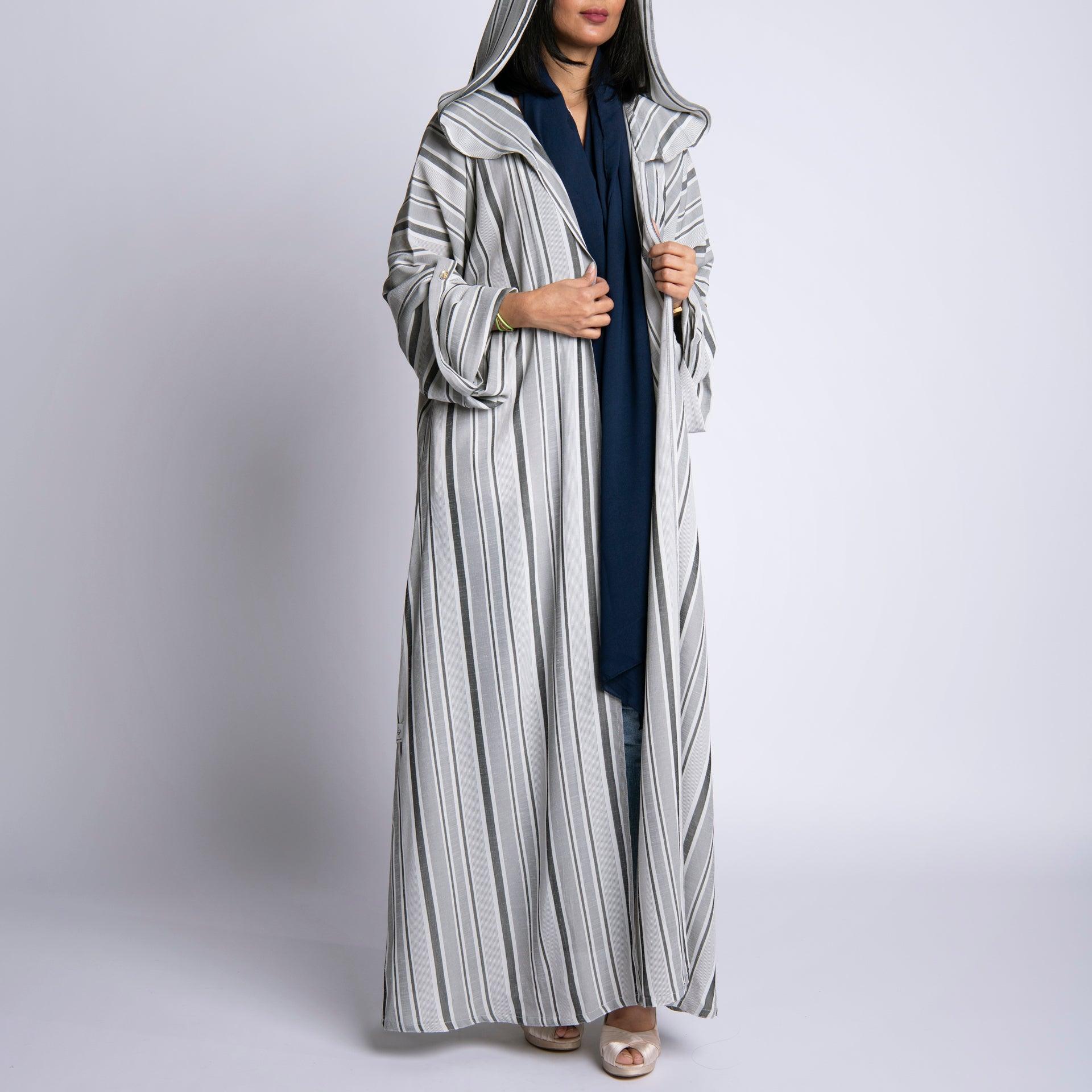 Silver Abaya With Gray Stripes By Erth - WECRE8