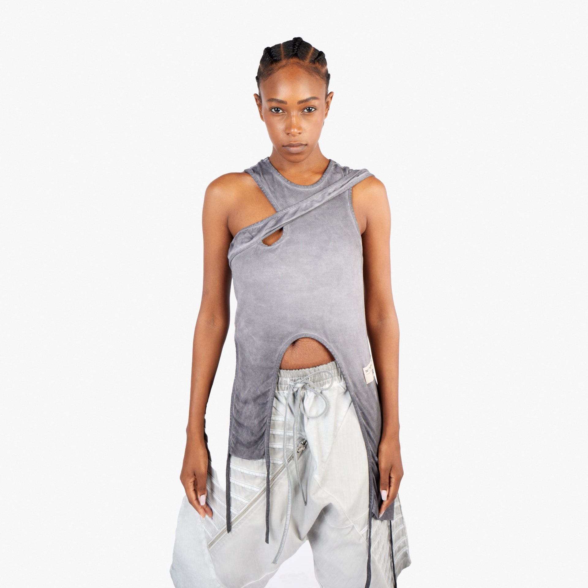 Siniter Women's Grey Deconstructed Cropped Tank Top by Newminatis - WECRE8