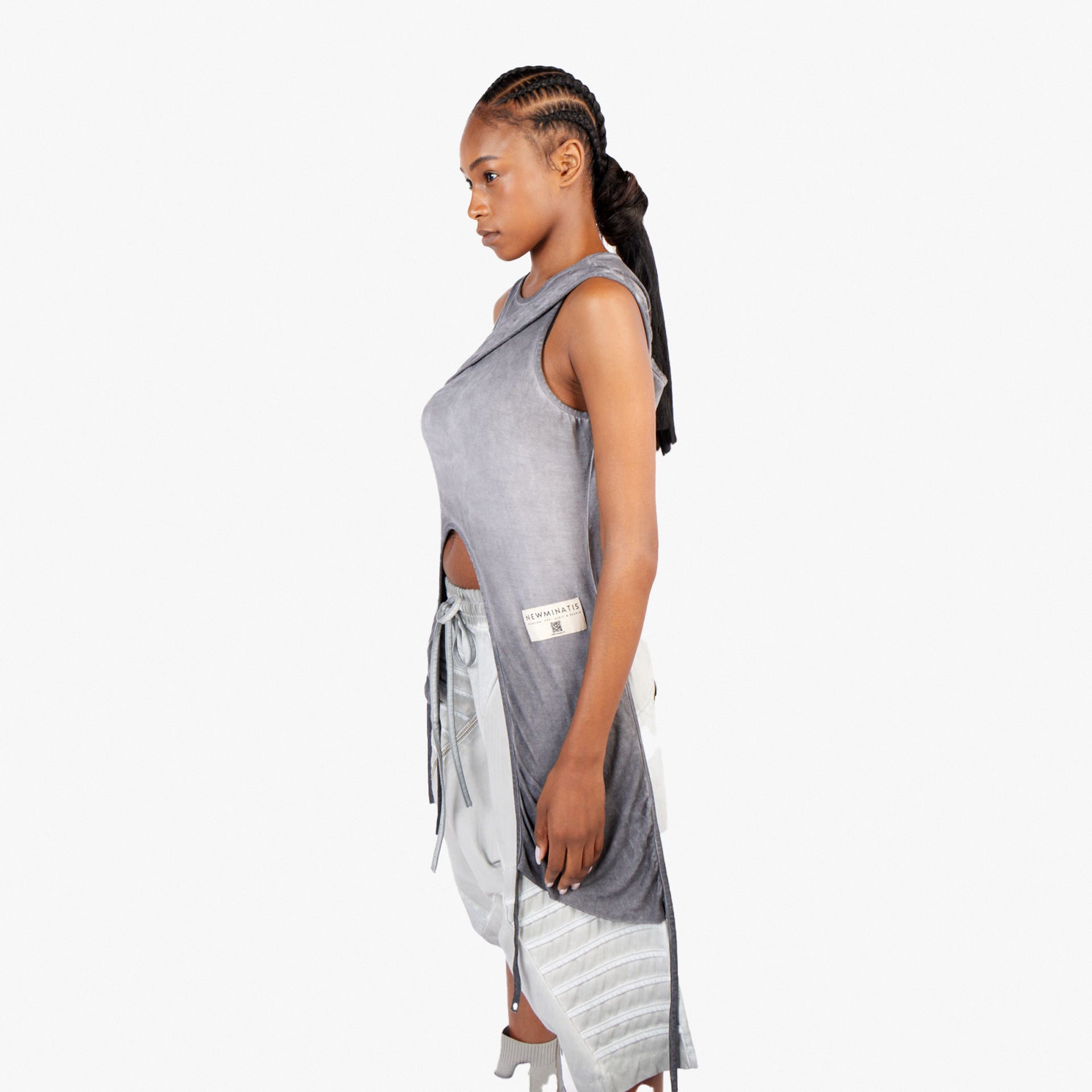 Siniter Women's Grey Deconstructed Cropped Tank Top by Newminatis - WECRE8