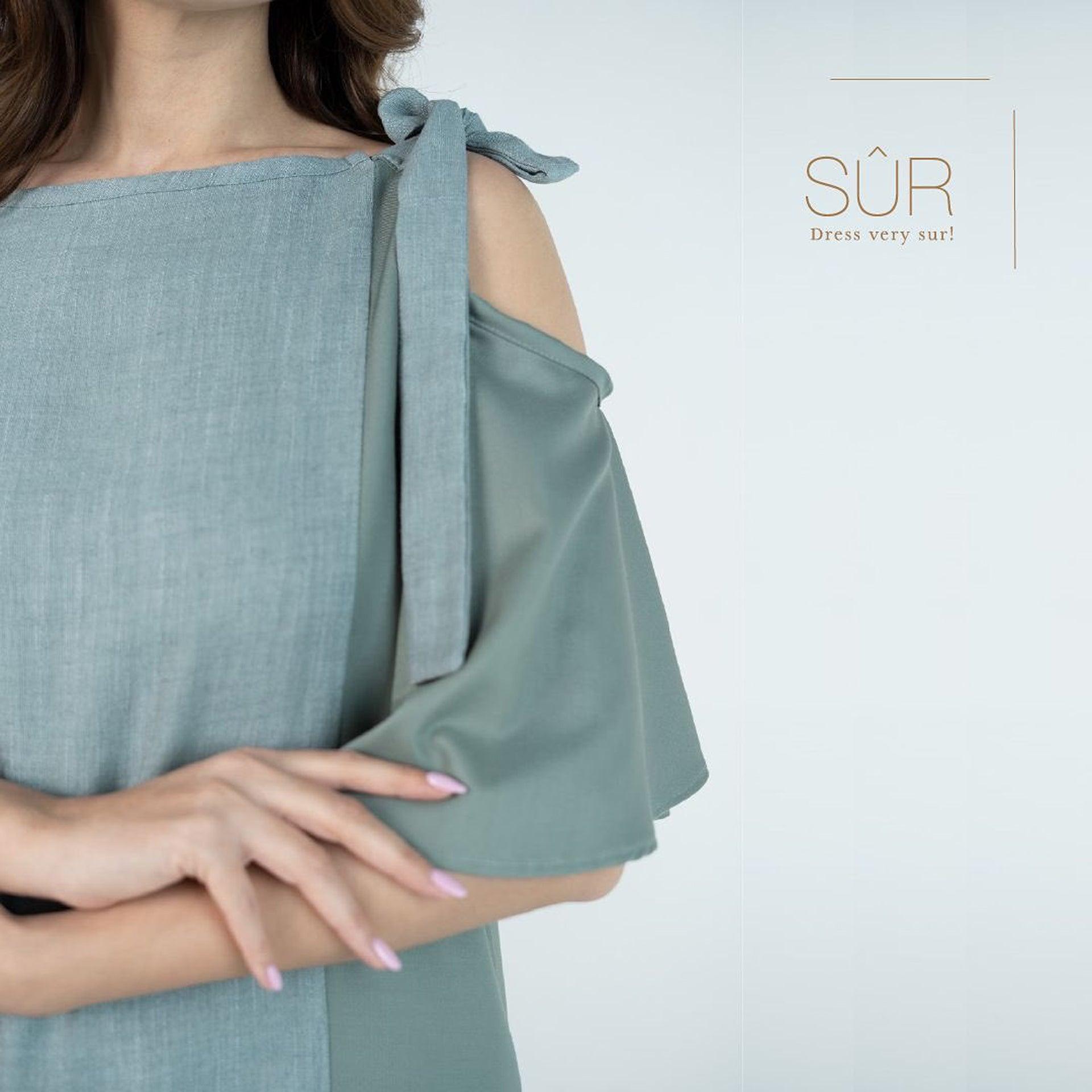 Steel Blue Knot Asymmetrical Neck With Drop Sleeve Jalabiya By Sur - WECRE8