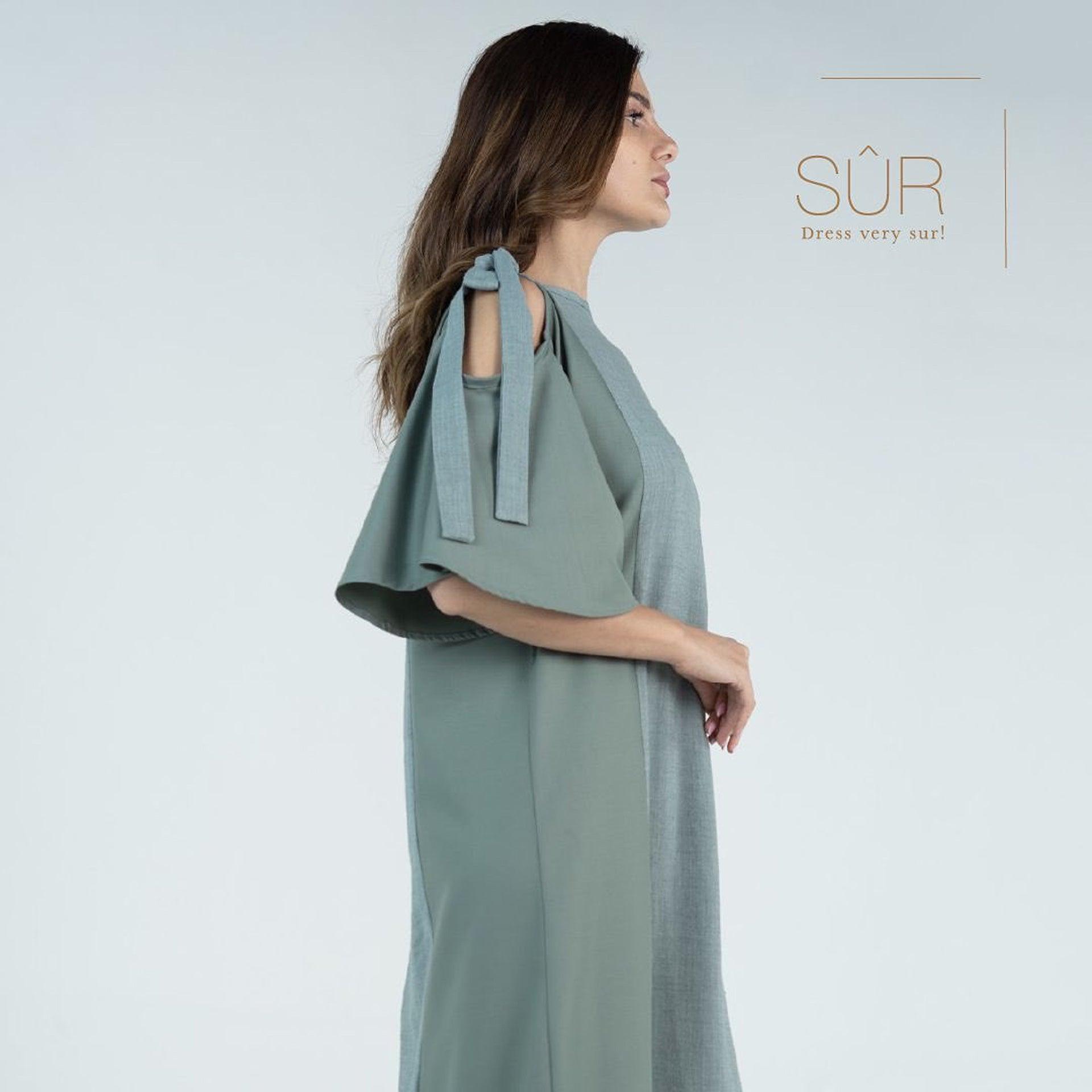 Steel Blue Knot Asymmetrical Neck With Drop Sleeve Jalabiya By Sur - WECRE8