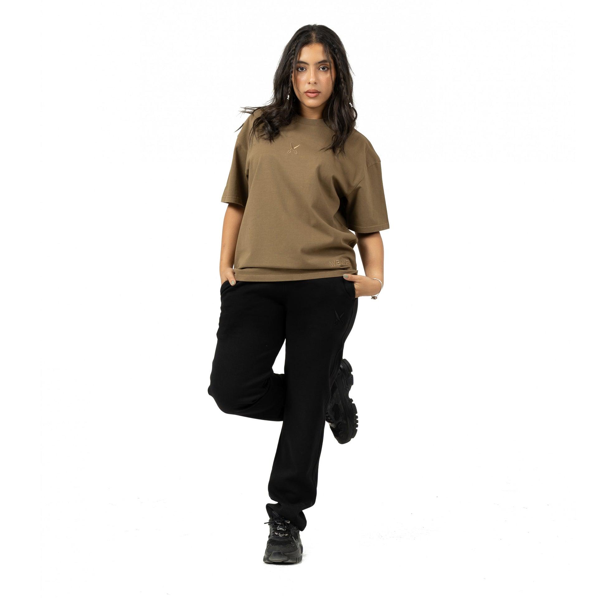 Washed Brown Cotton T-shirt By Weaver Design - WECRE8