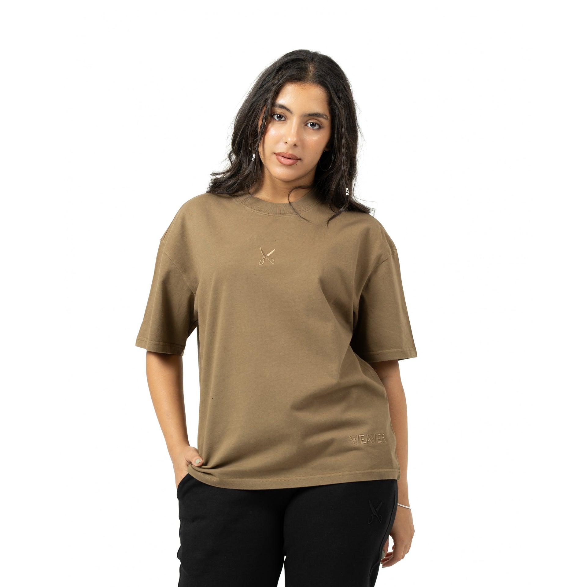 Washed Brown Cotton T-shirt By Weaver Design - WECRE8