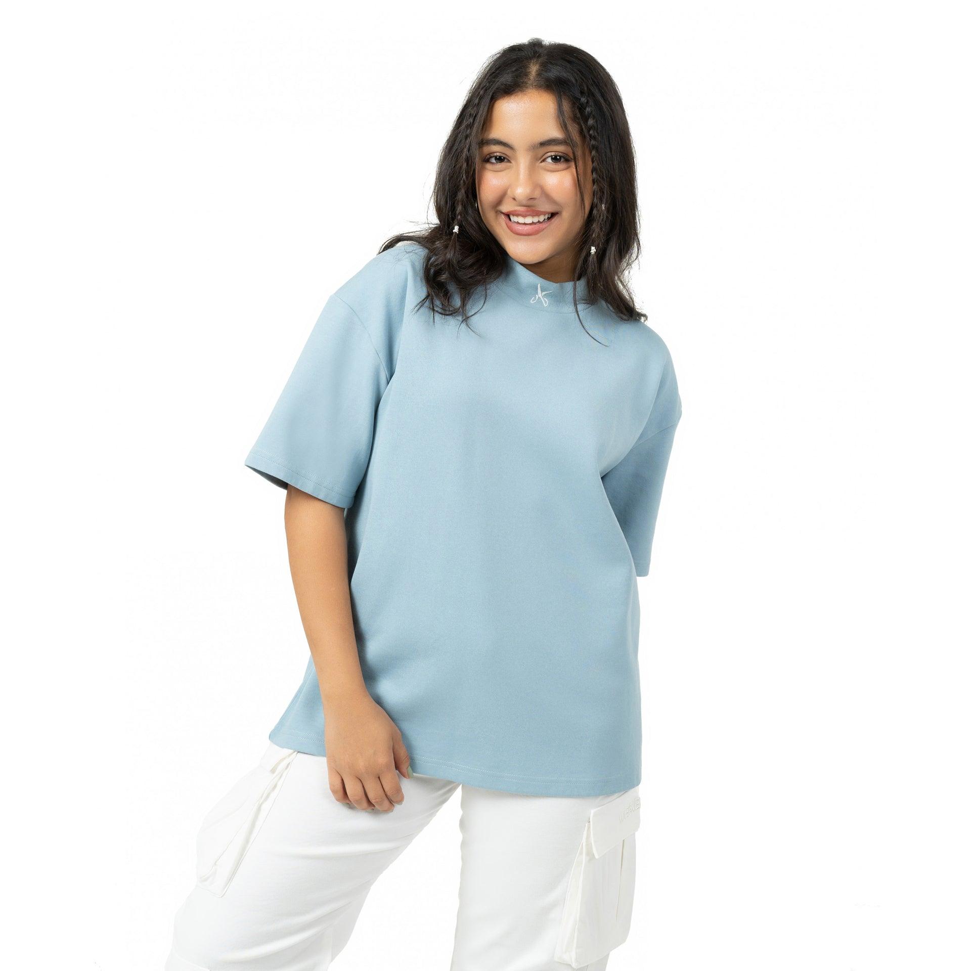 Washed Light Sky Blue Cotton T-shirt By Weaver Design - WECRE8