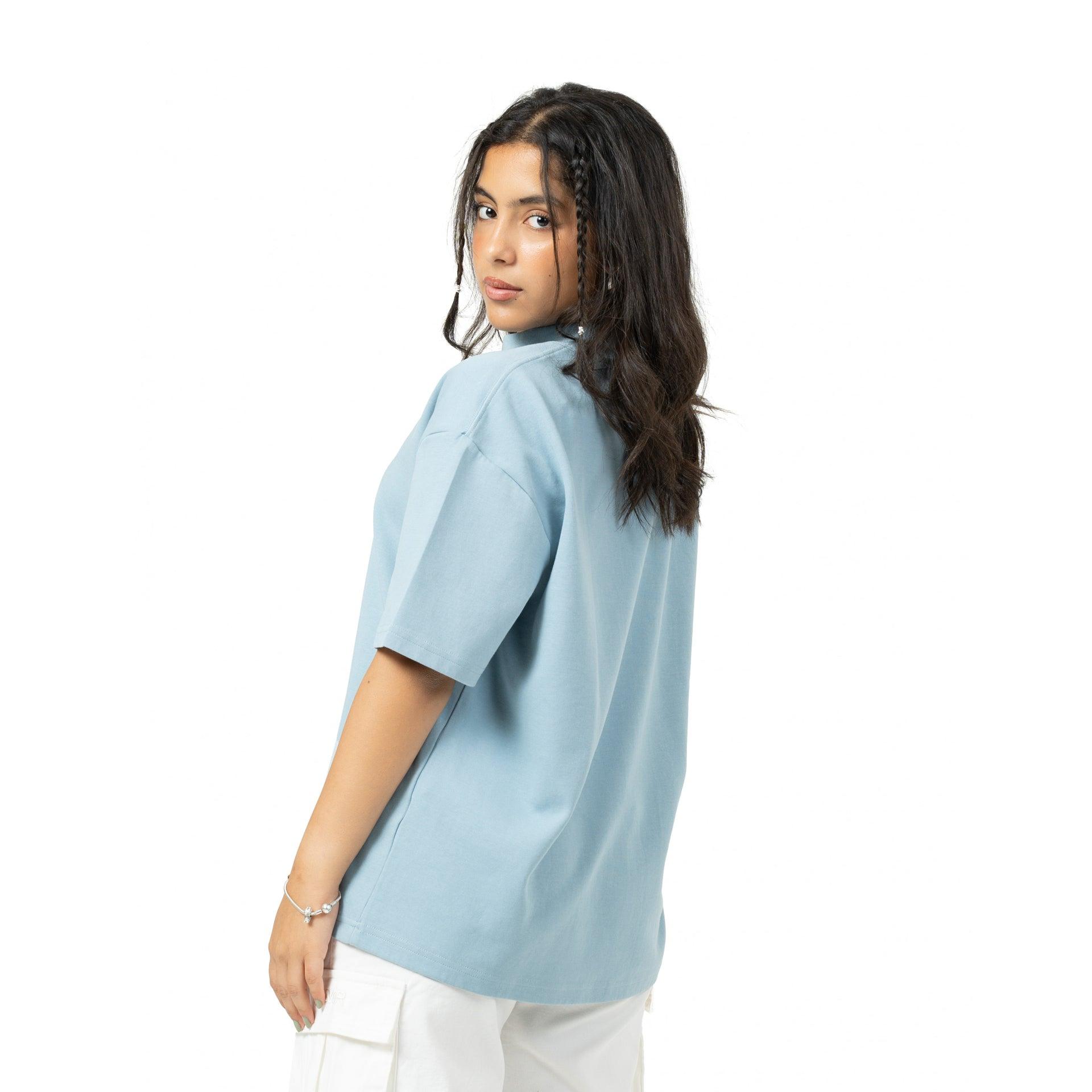 Washed Light Sky Blue Cotton T-shirt By Weaver Design - WECRE8