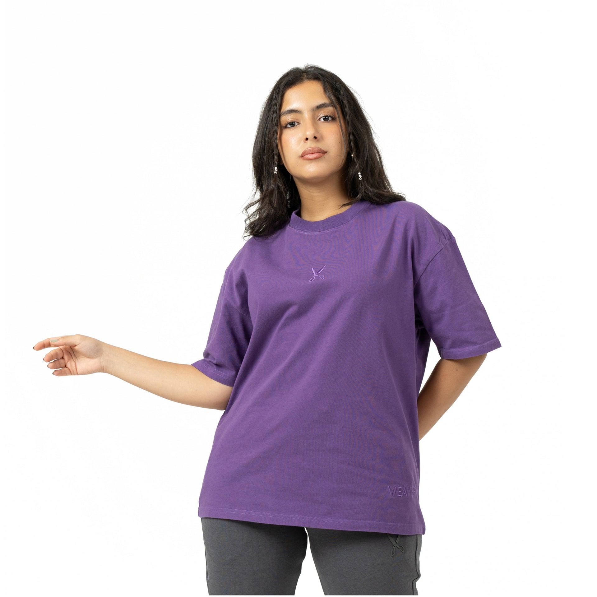 Washed Purple Cotton T-shirt By Weaver Design - WECRE8