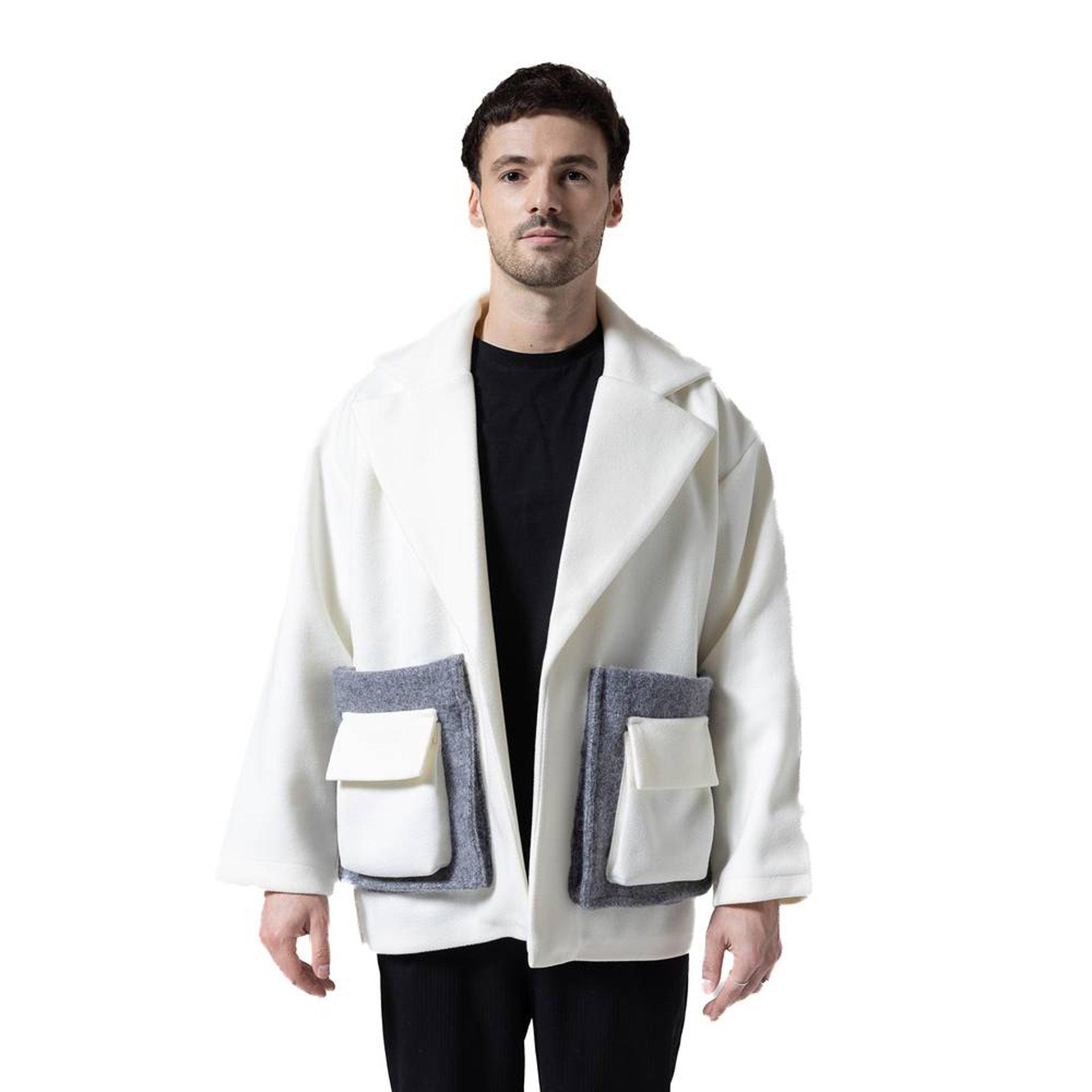 White & Gray Bouzerron Jacket From Hajruss - WECRE8