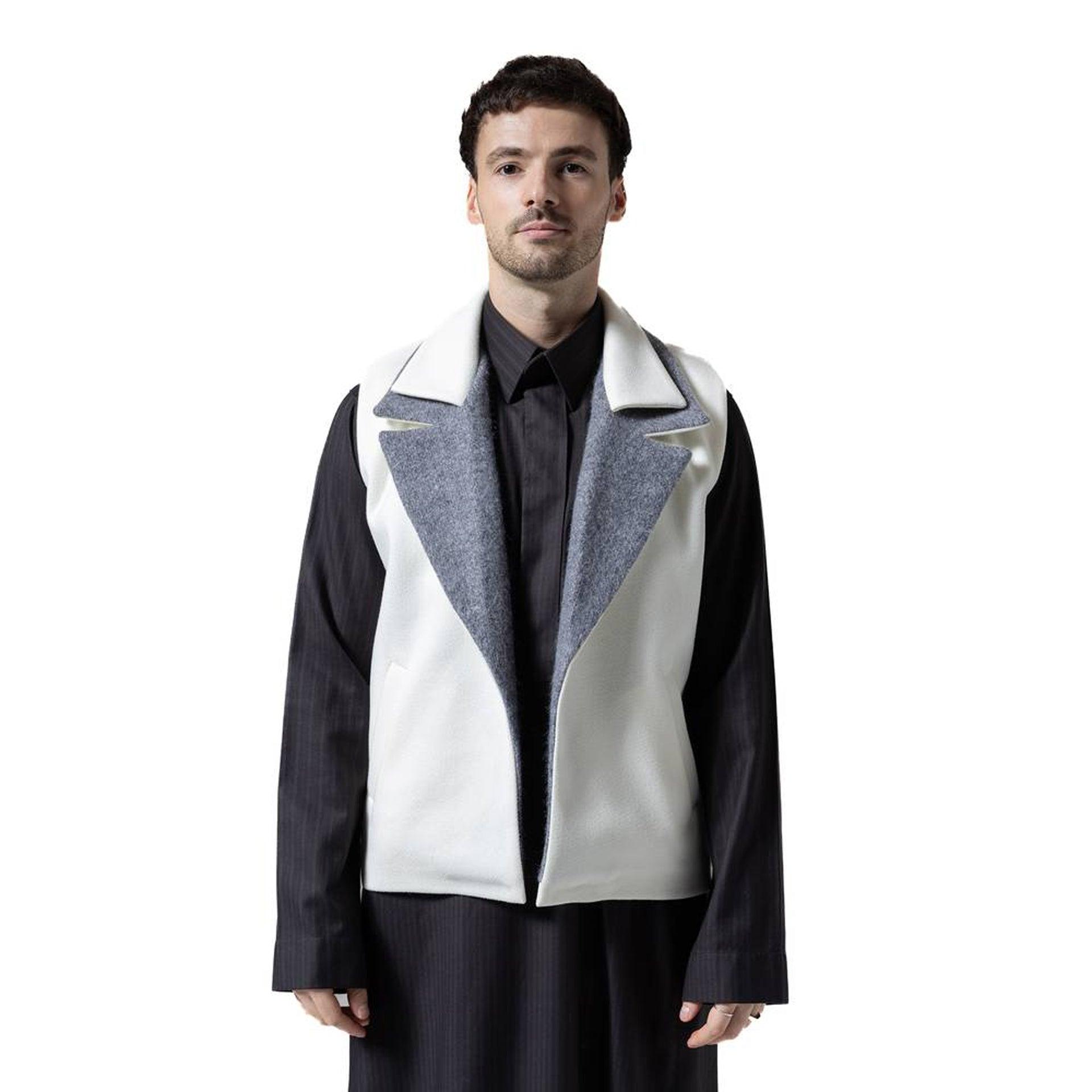 White & Gray Double Collar Vest From Hajruss - WECRE8