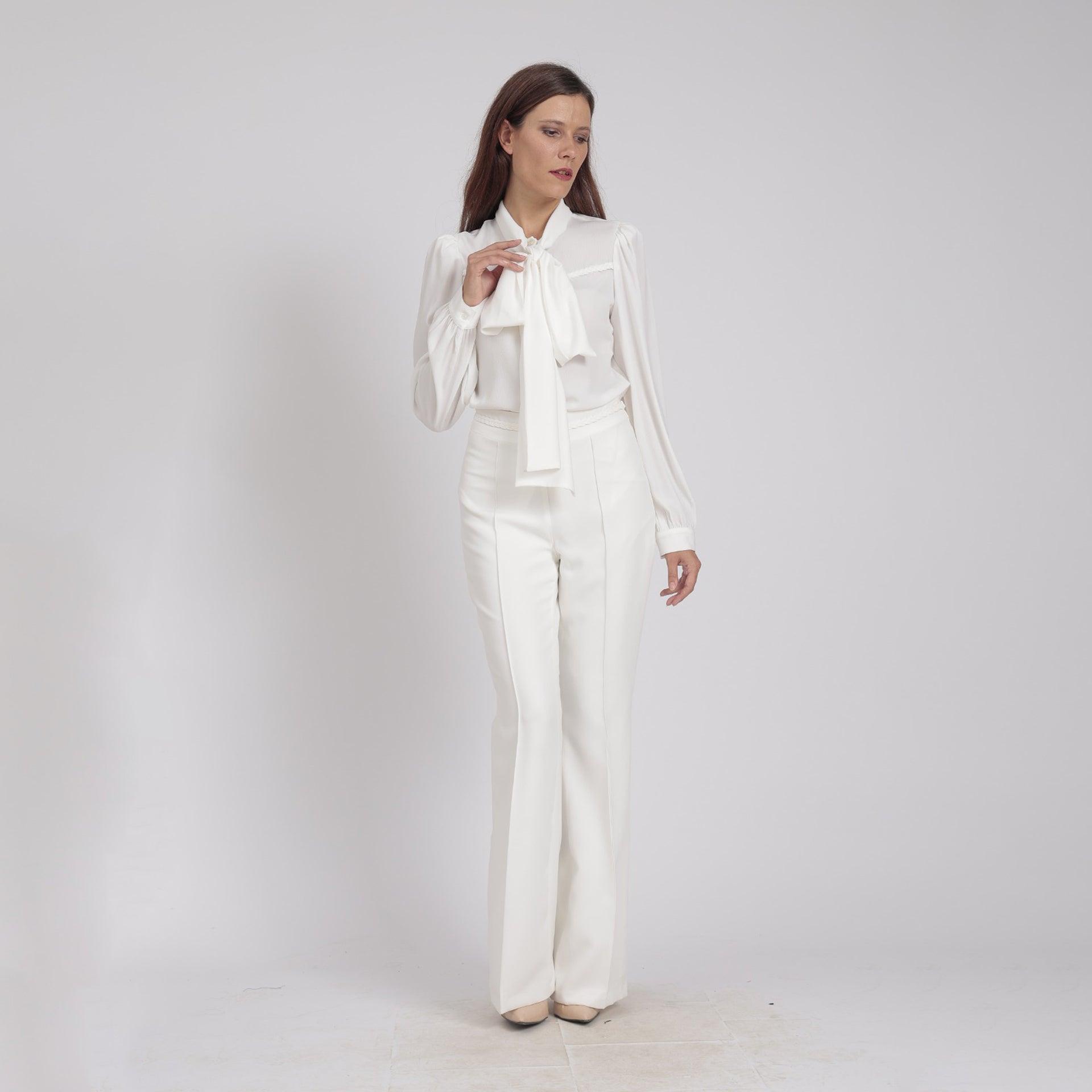 White Classy Flared- High Waist Pants From Elanove - WECRE8