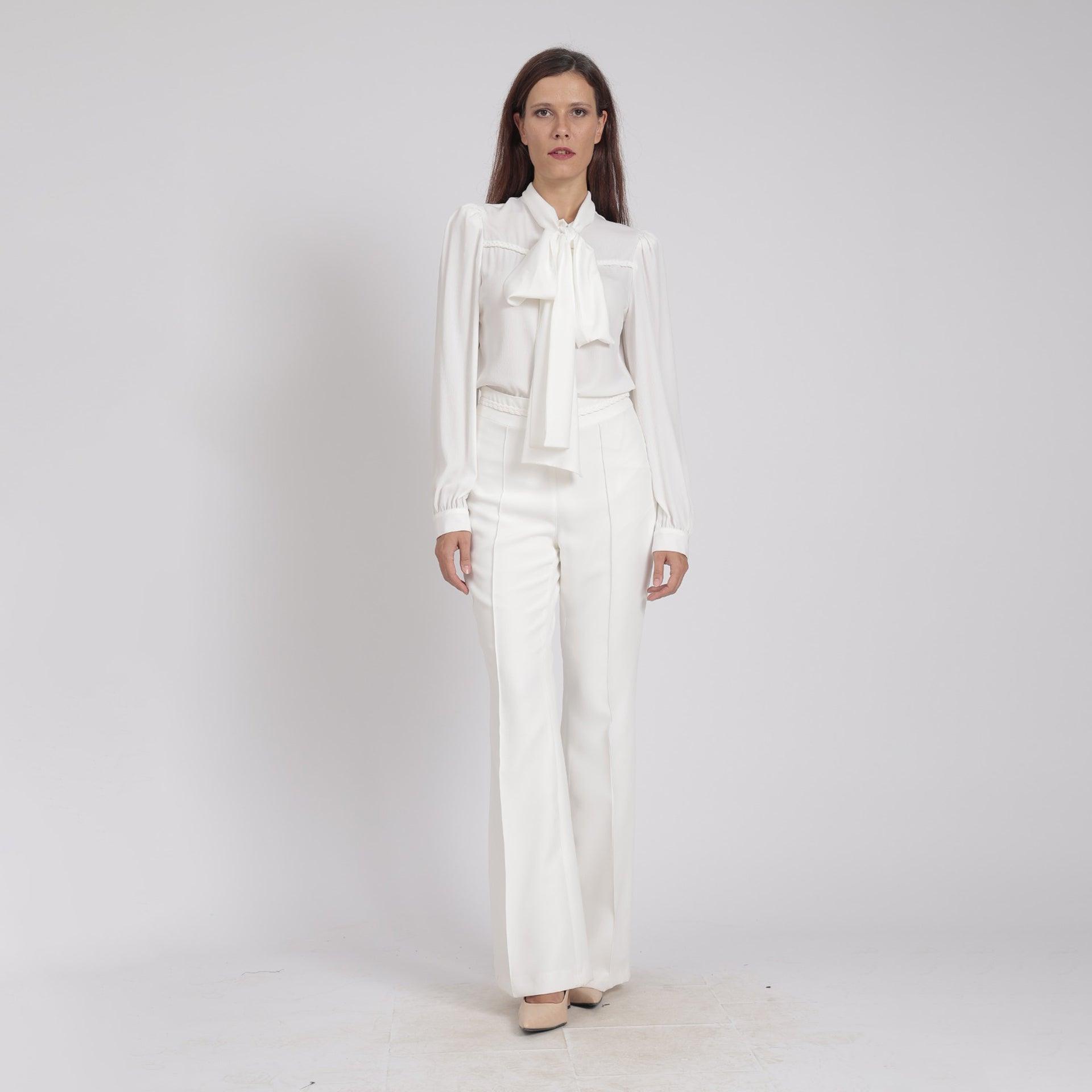 White Classy Flared- High Waist Pants From Elanove - WECRE8