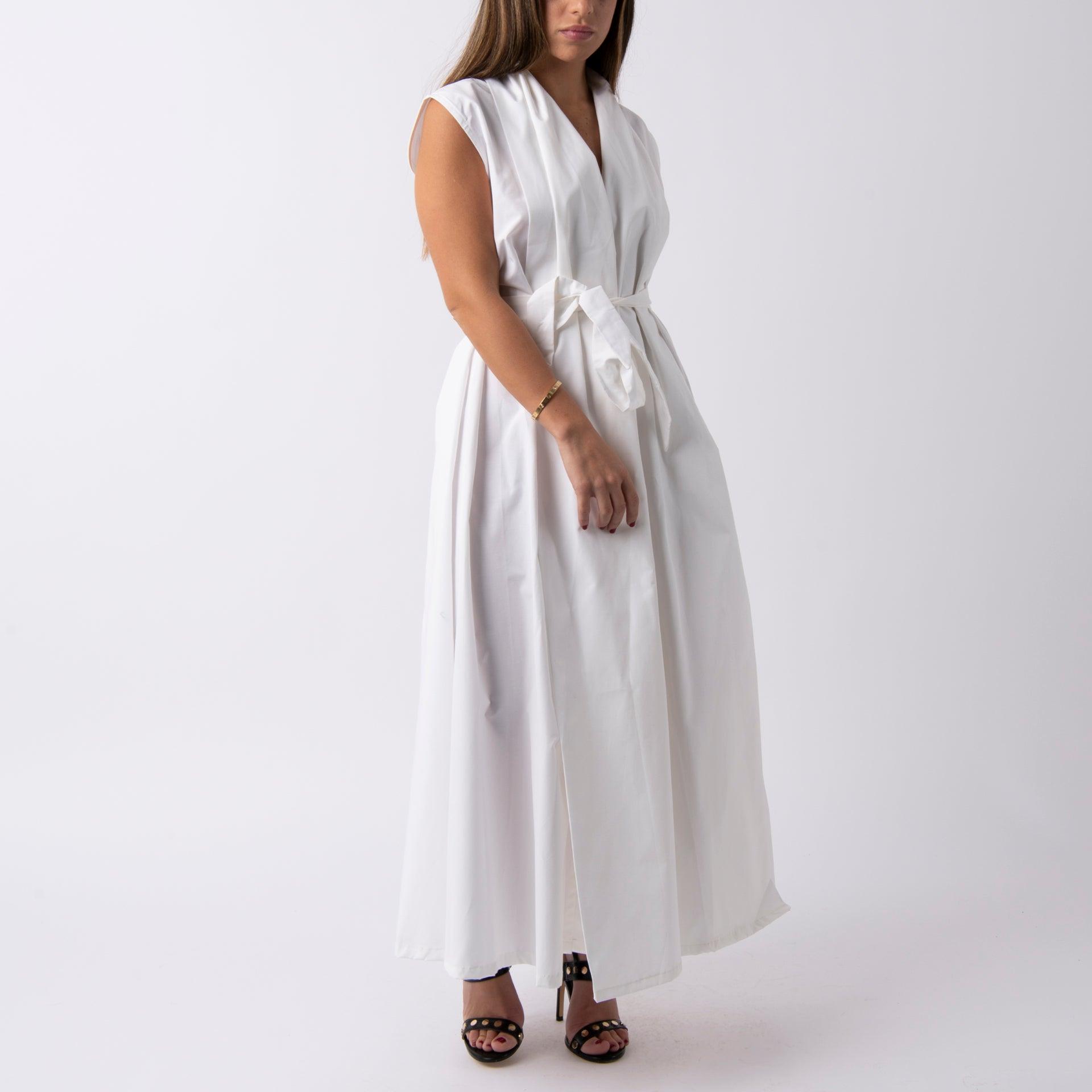 White Dress With An External Belt By Erth - WECRE8