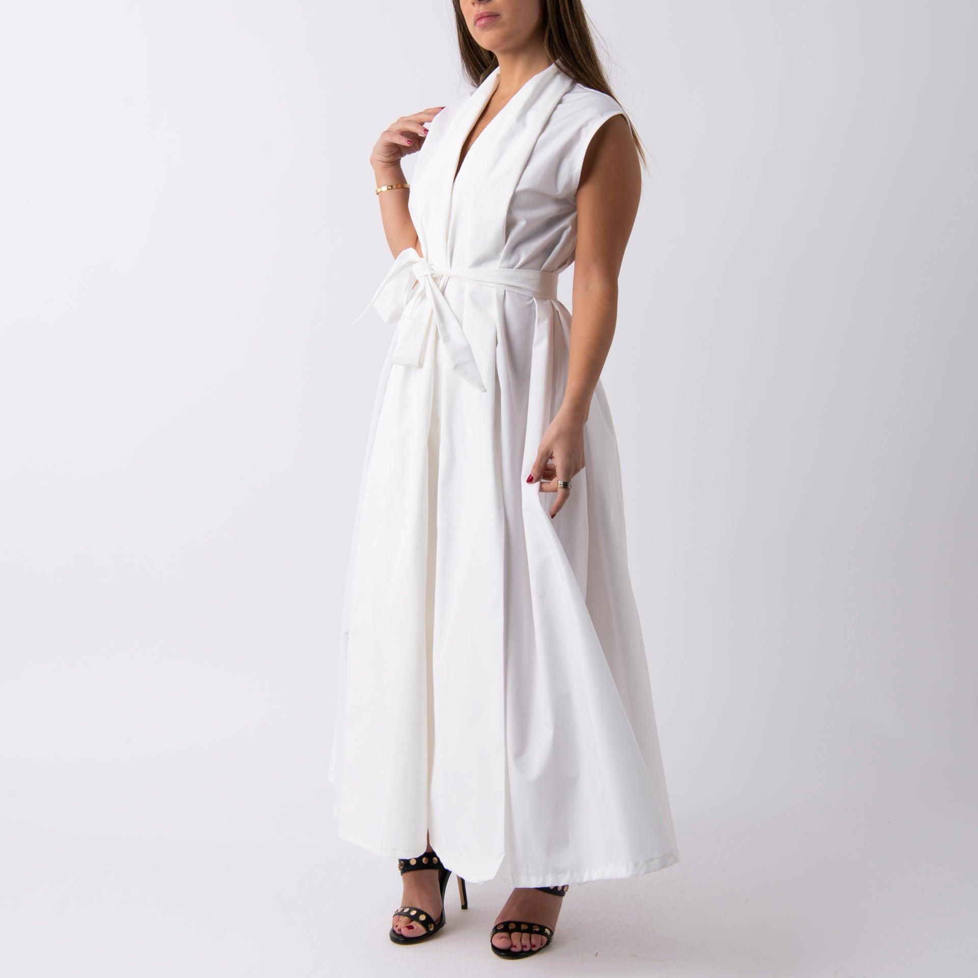 White Dress With An External Belt By Erth - WECRE8