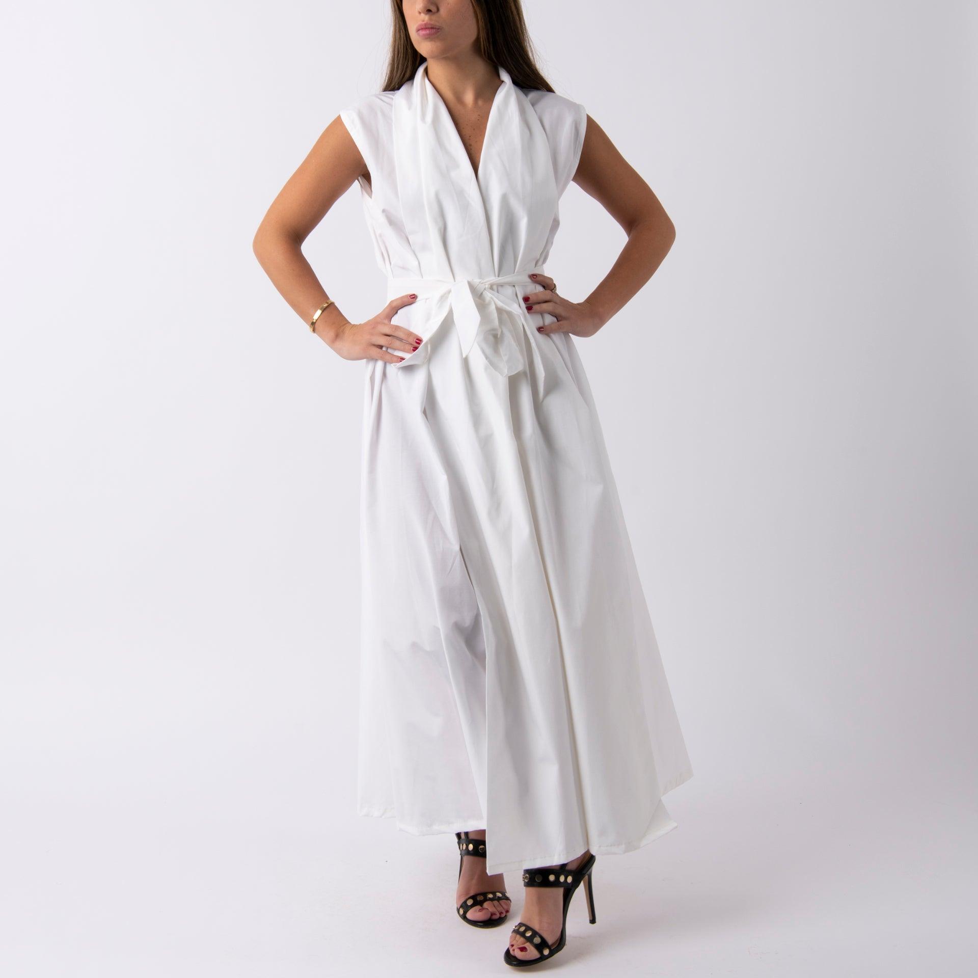 White Dress With An External Belt By Erth - WECRE8