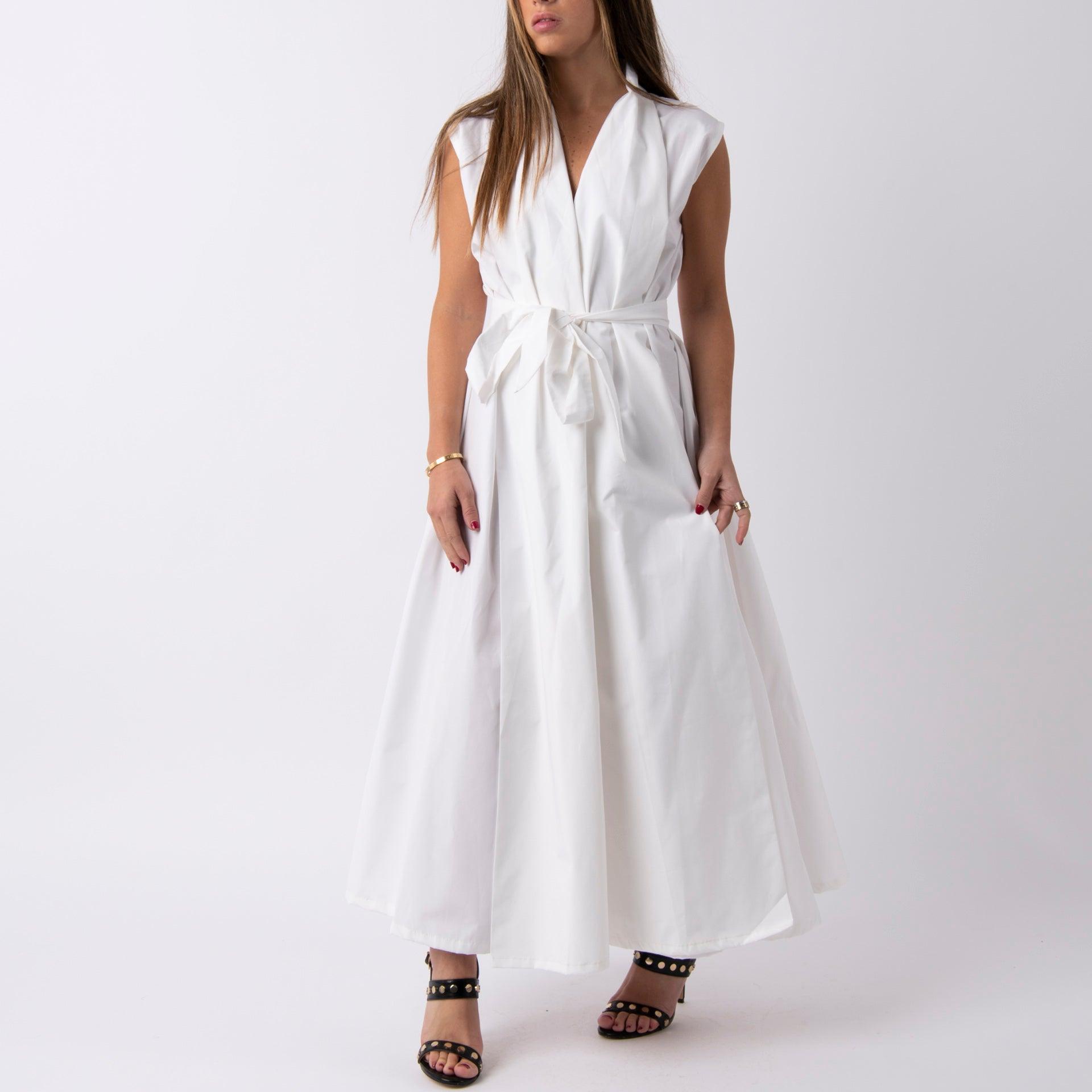 White Dress With An External Belt By Erth - WECRE8