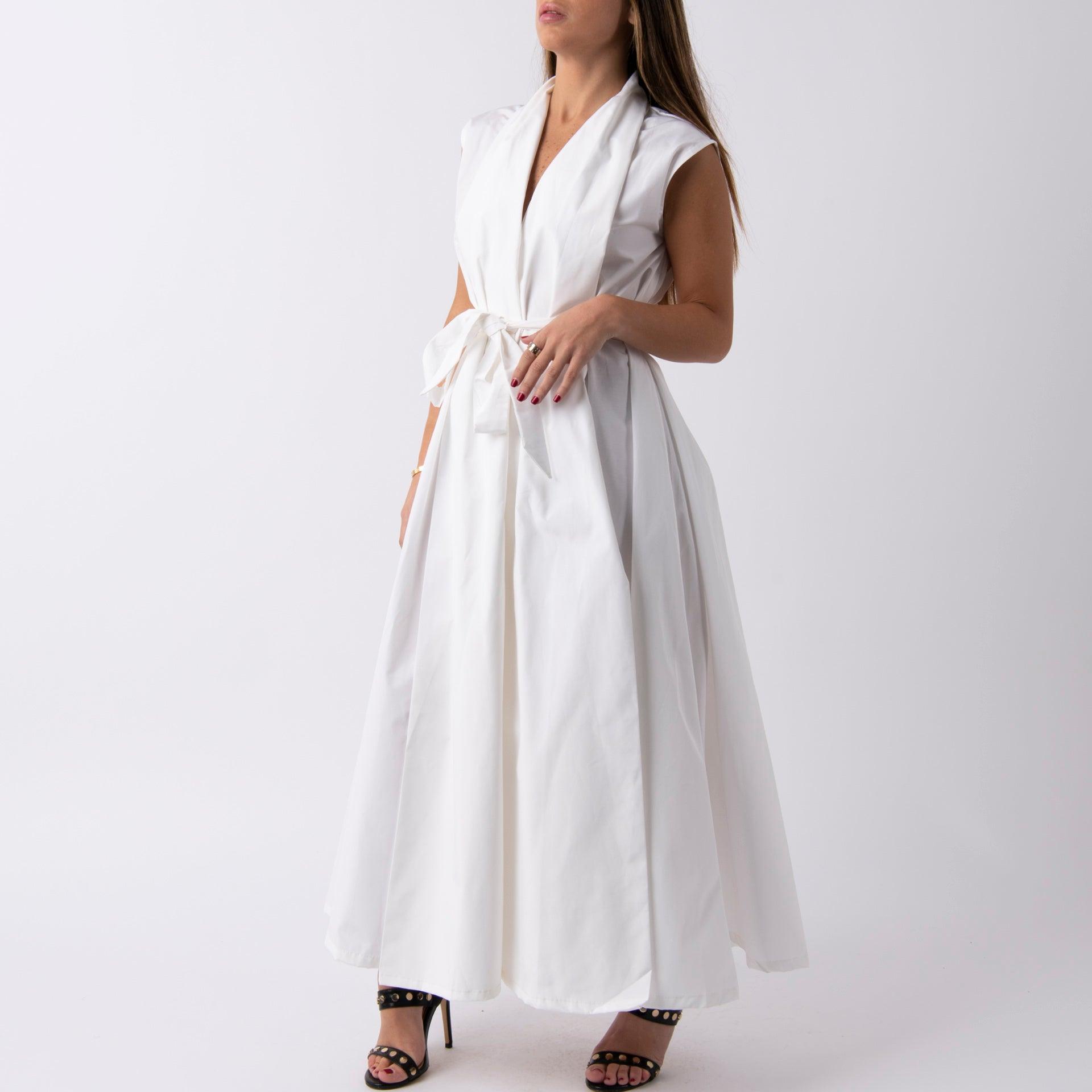 White Dress With An External Belt By Erth - WECRE8