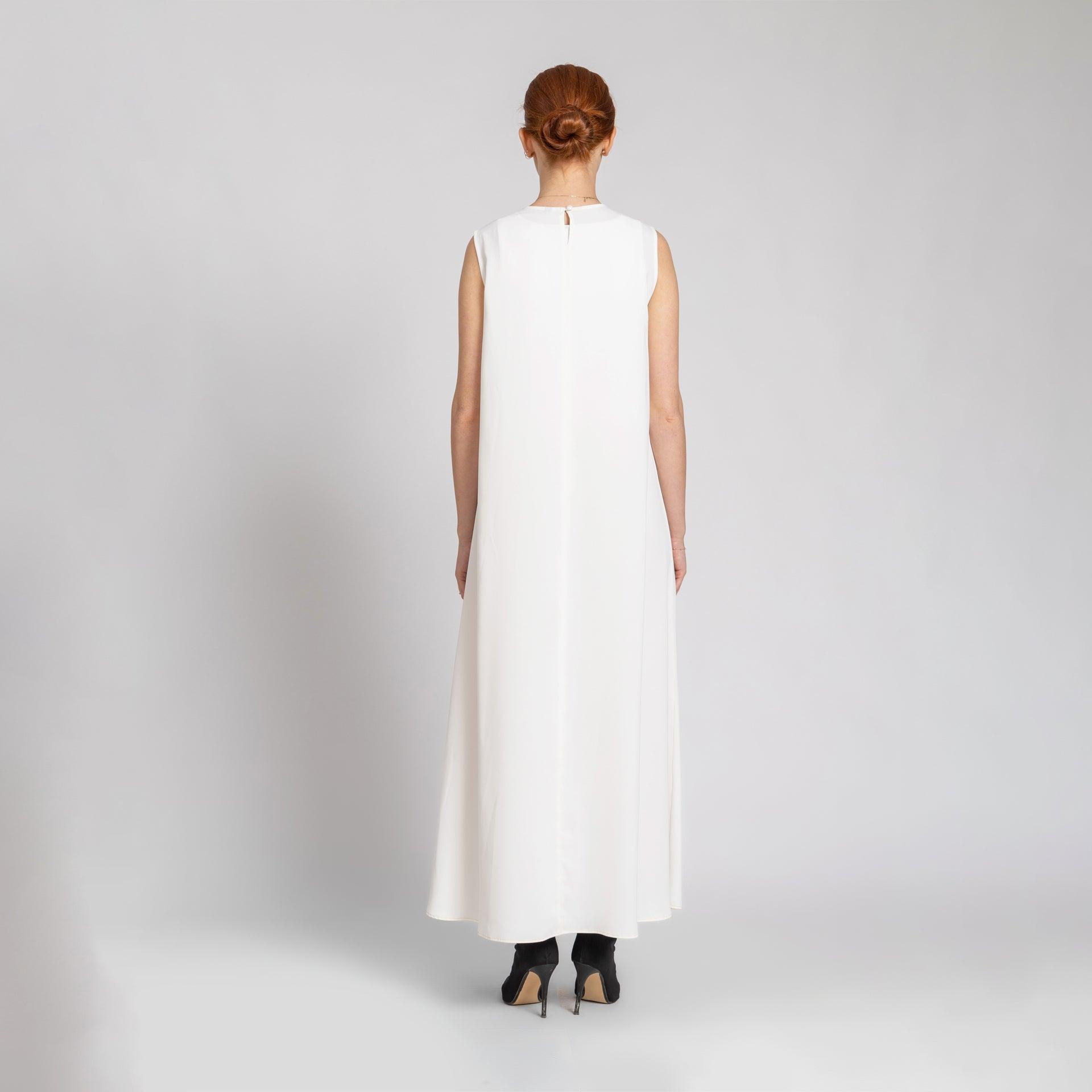 White Long Sleeveless Crepe Dress From Elanove - WECRE8