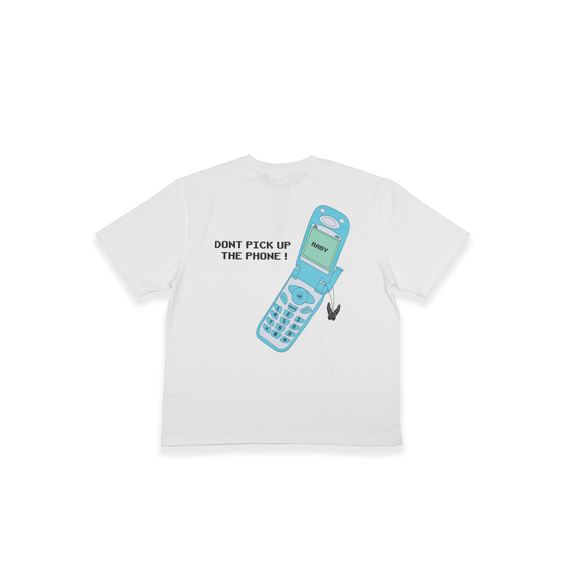 White T-shirt"The Phone" by Brandtionary - WECRE8