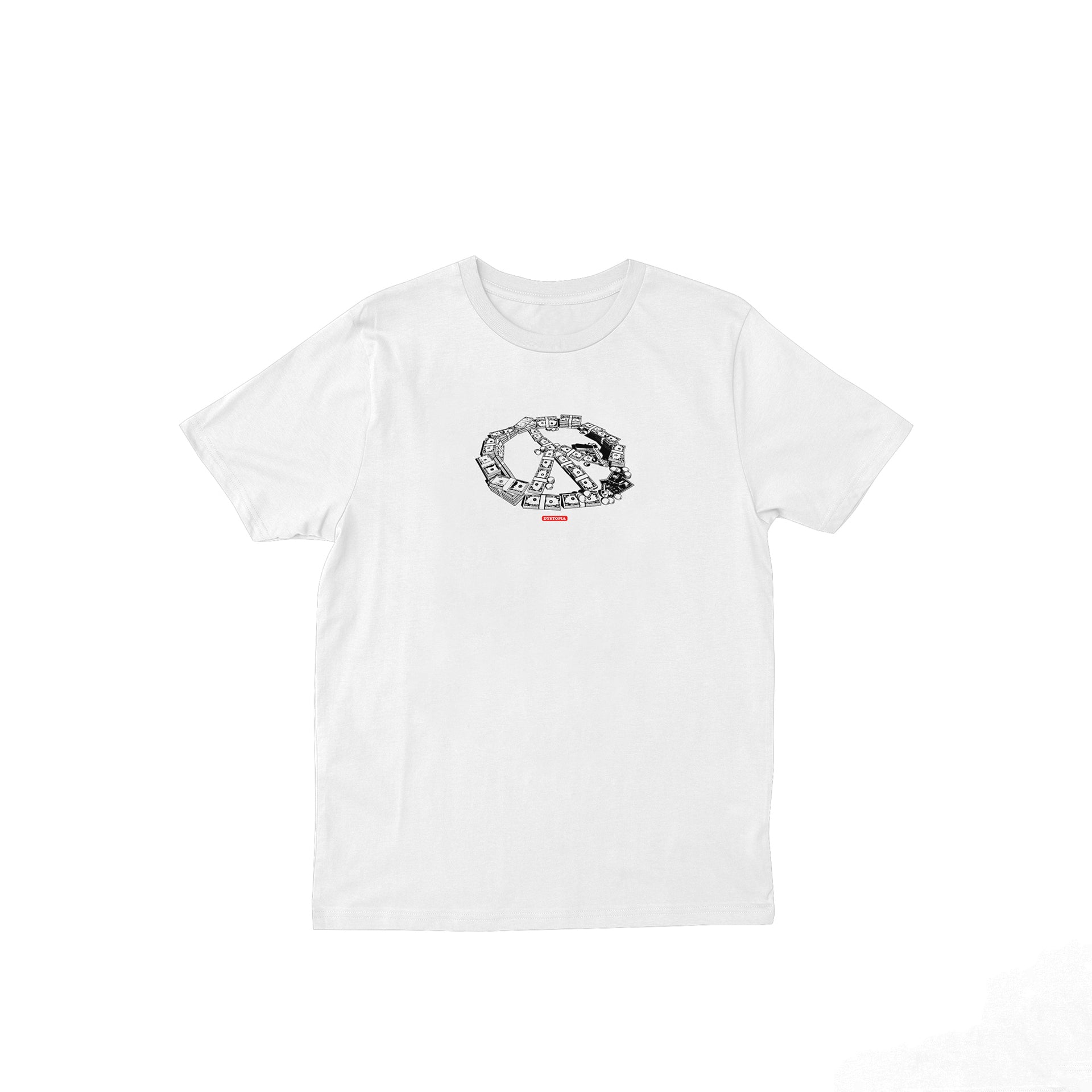 White T-shirt with Money Print From Dystopia - WECRE8