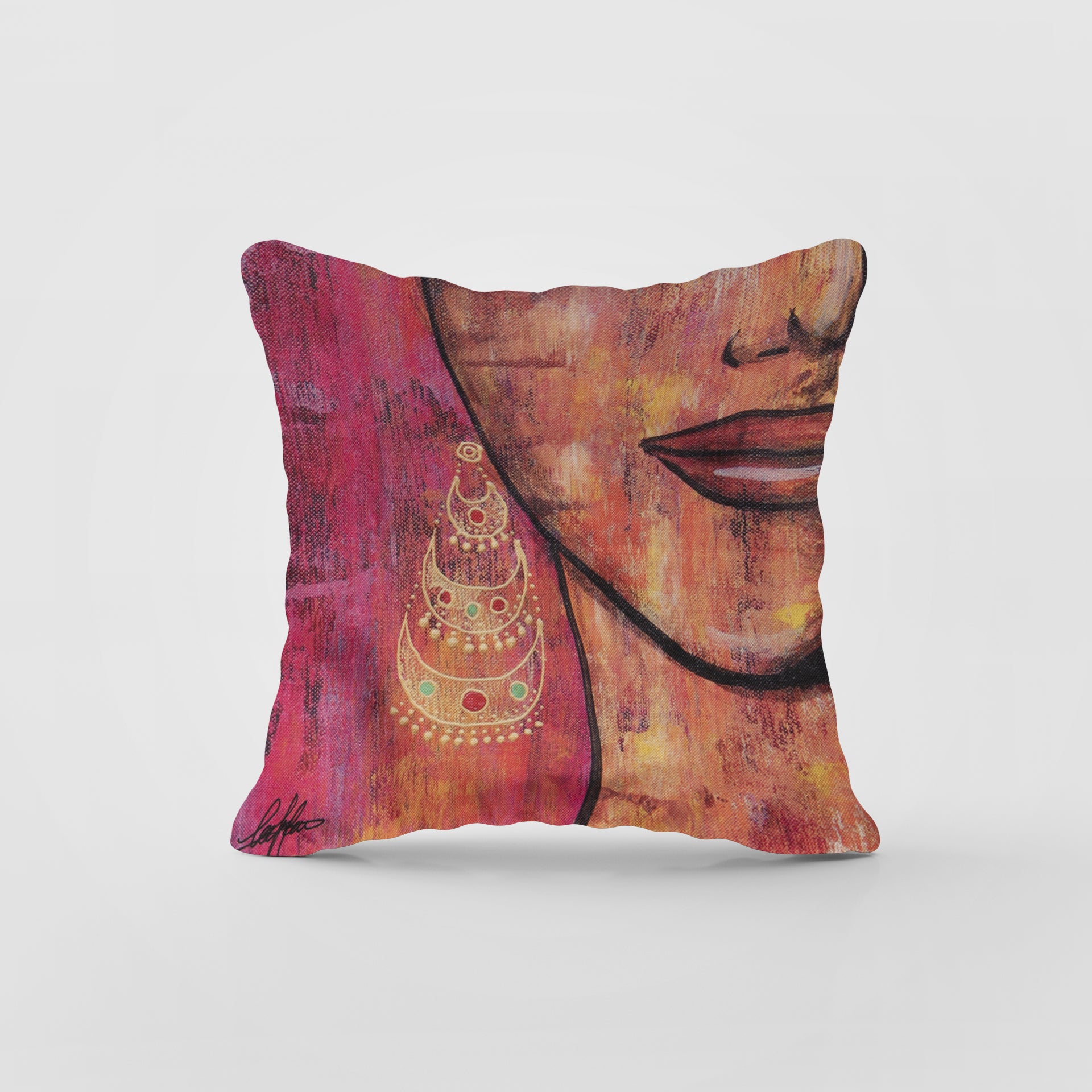 Woman in Gold Earring Cushion Cover By Dar Alfann - WECRE8