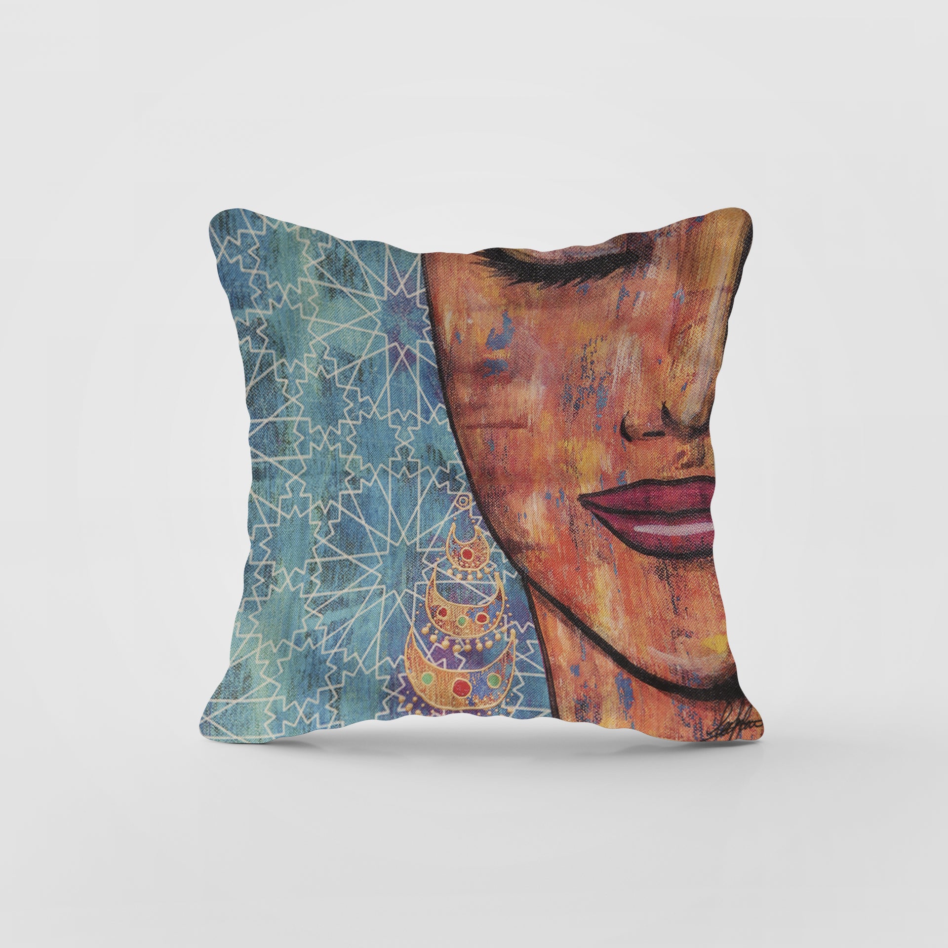 Woman in Gold Earring - Fairouz Cushion Cover By Dar Alfann - WECRE8