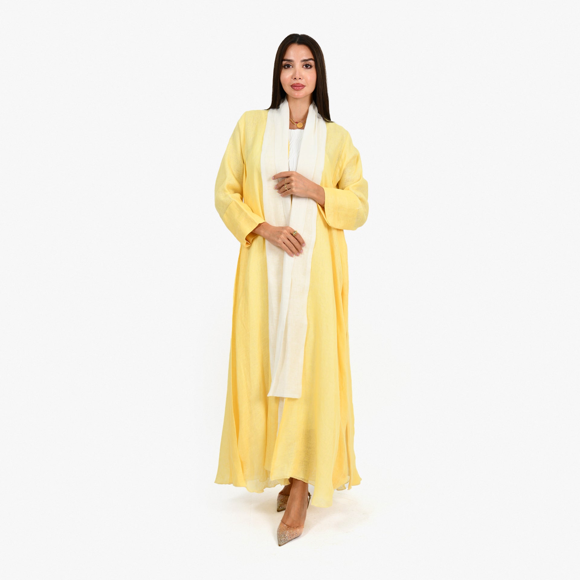 Yellow Lenin Abaya From Darzah - WECRE8