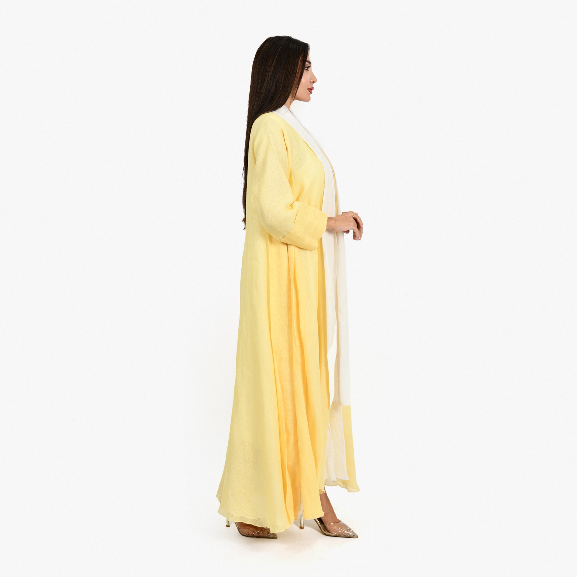 Yellow Lenin Abaya From Darzah - WECRE8